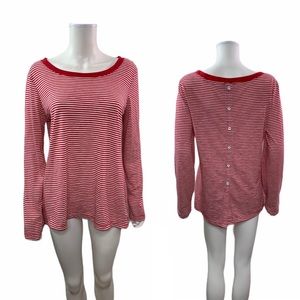 Splendid  Long Sleeve Back Buttons Striped Tee